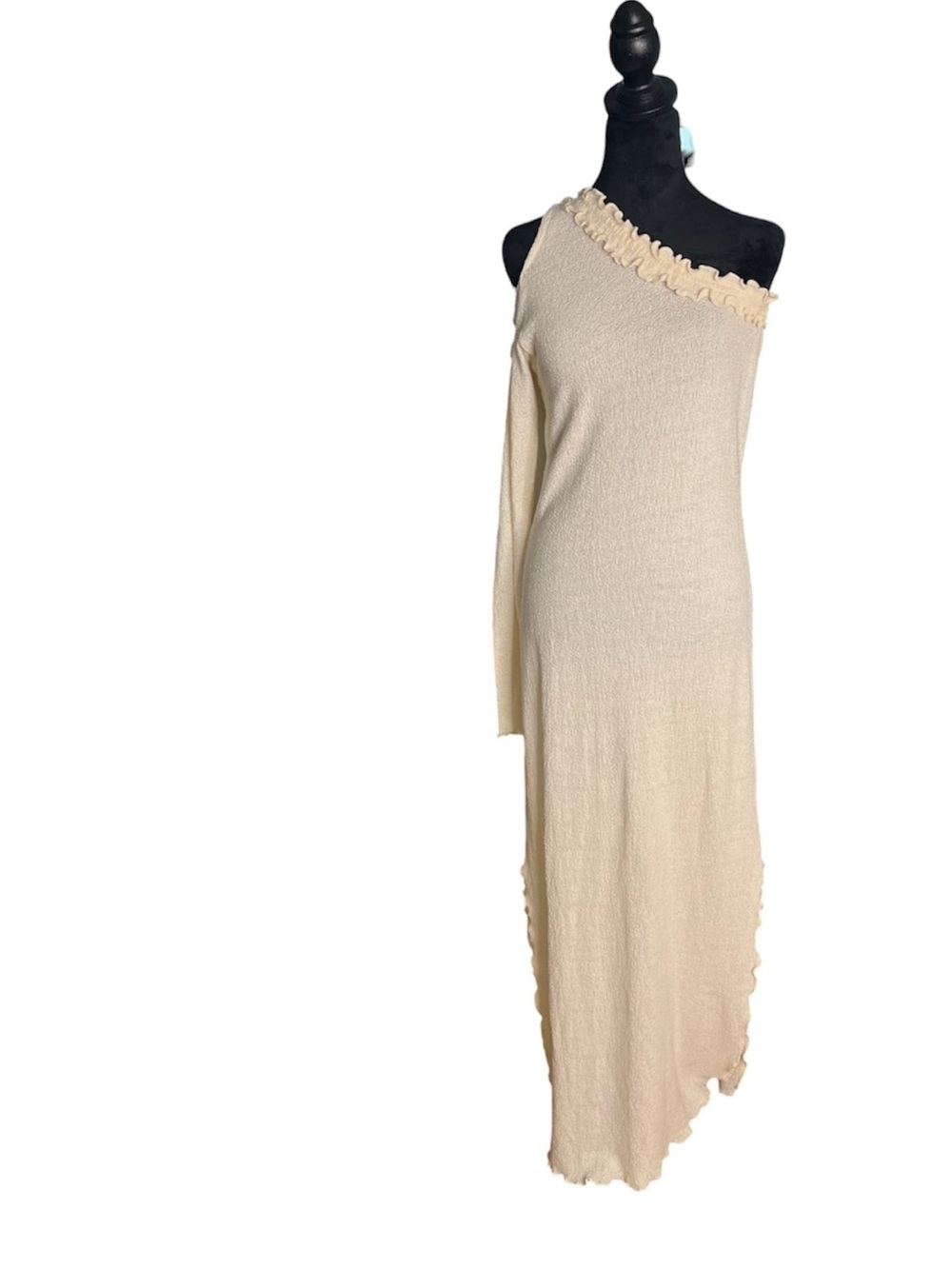 LAMESA 100% Raw Peruvian Cotton Sweater Asymmetrical One Shoulder Maxi Dress XL